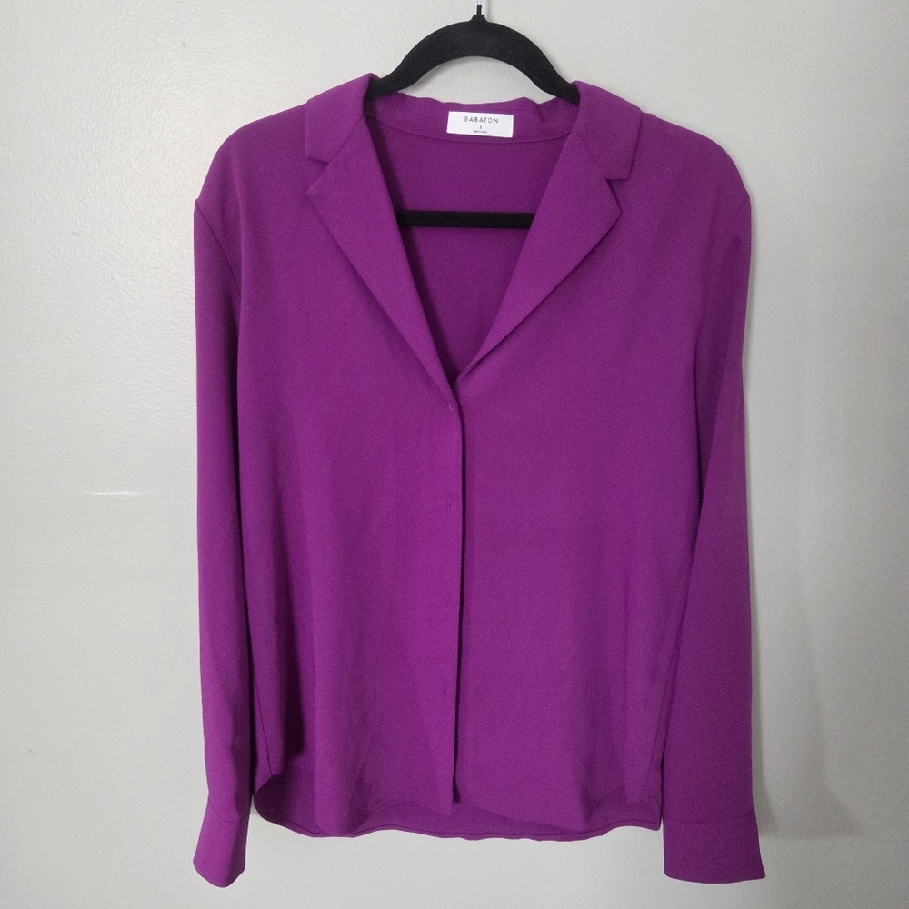 Aritzia Babaton Womens Purple Button Down Blouse Quiet Luxury Classic SZ S